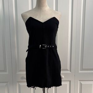 Olivaceous Black Strapless Mini Dress with Belt